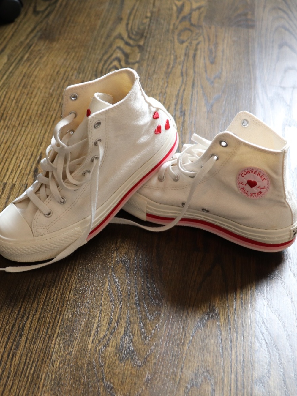 Converse Chuck Taylor White Red/Pink High Top Sneaker Size 5 Heart Love Me Lots